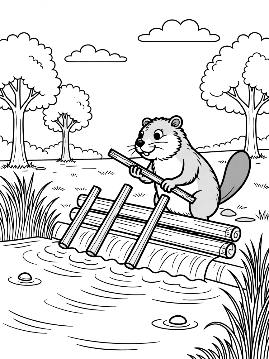 Beaver dam creating peaceful river pond