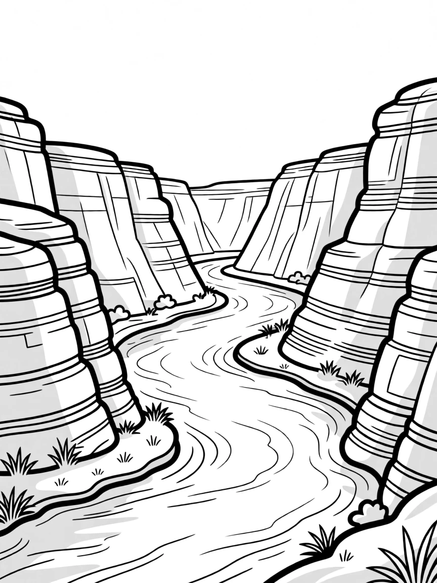 River canyon with layered rock formations