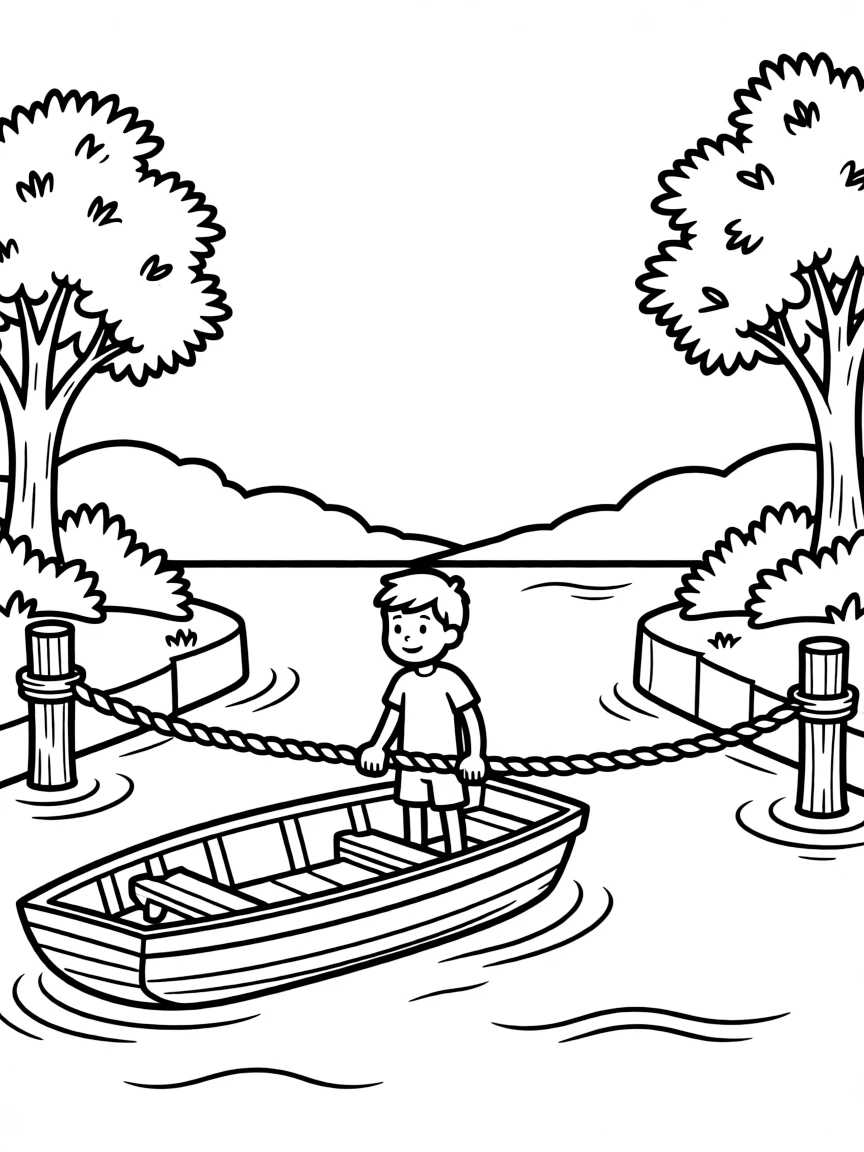 Traditional river ferry crossing with rope system