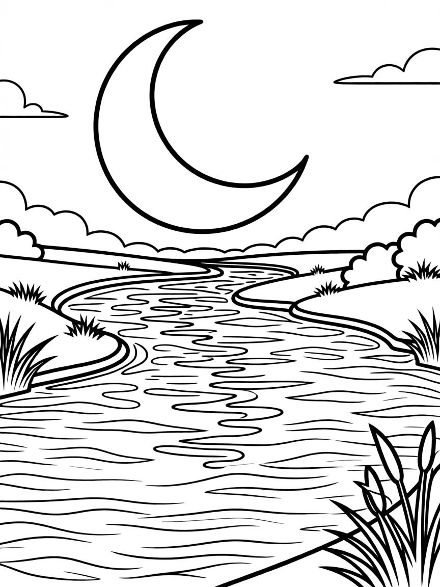 Moonlight reflecting on rippling river surface