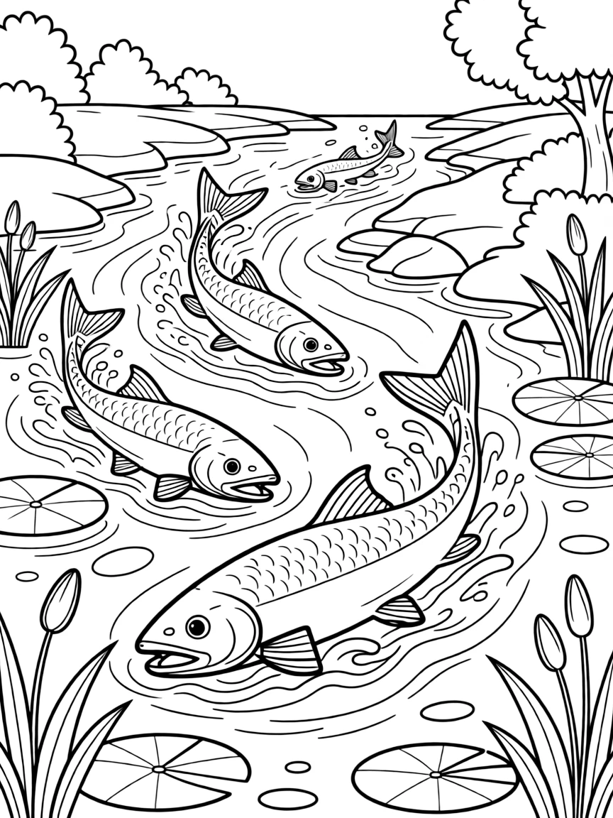 Salmon swimming upstream to spawning grounds