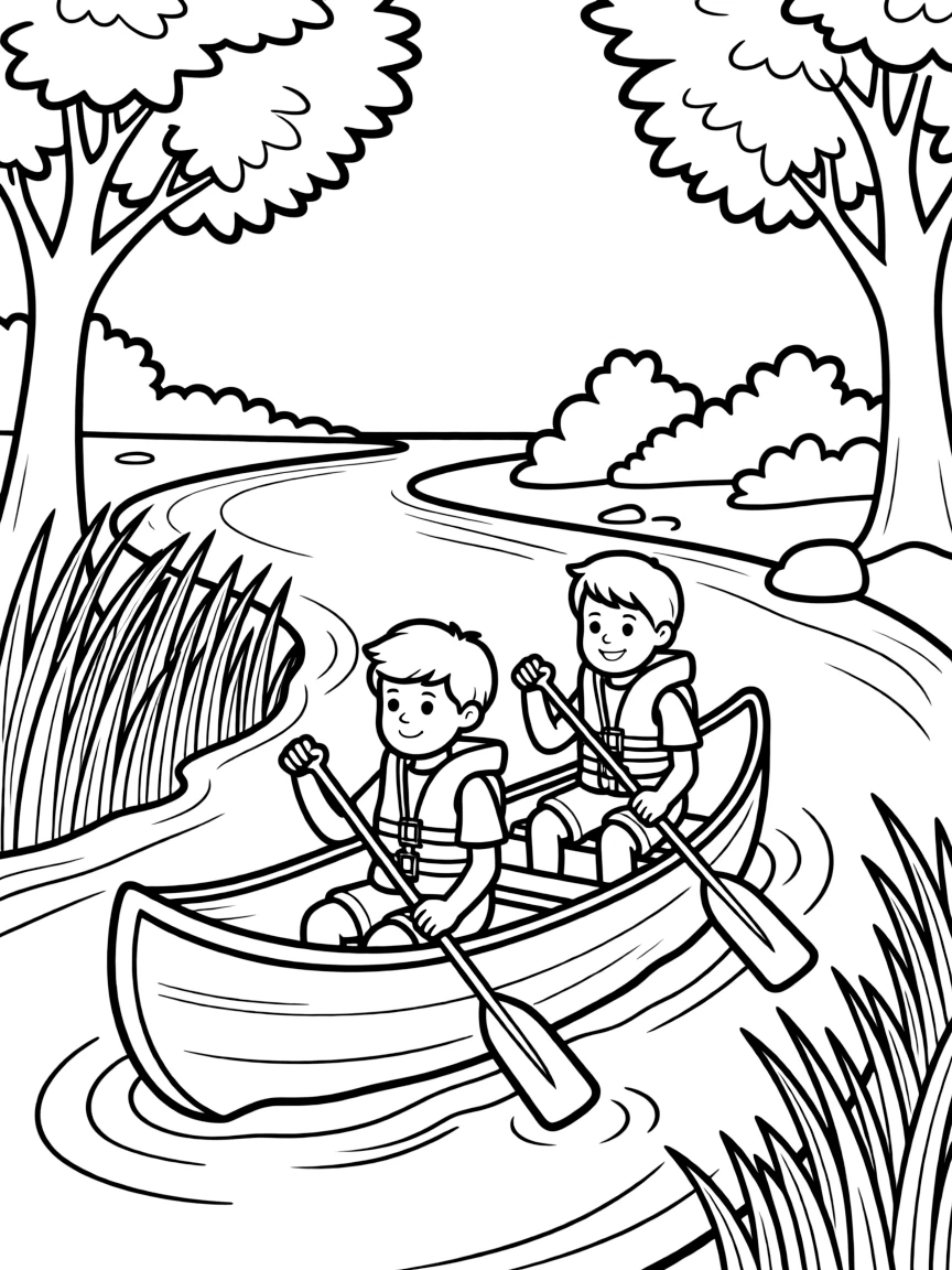Canoe travelers on wilderness river expedition