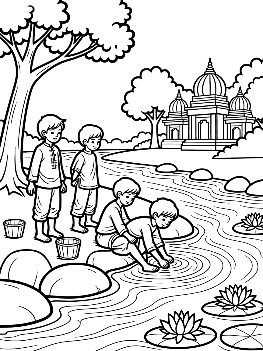 Traditional river baths in sacred Indian river