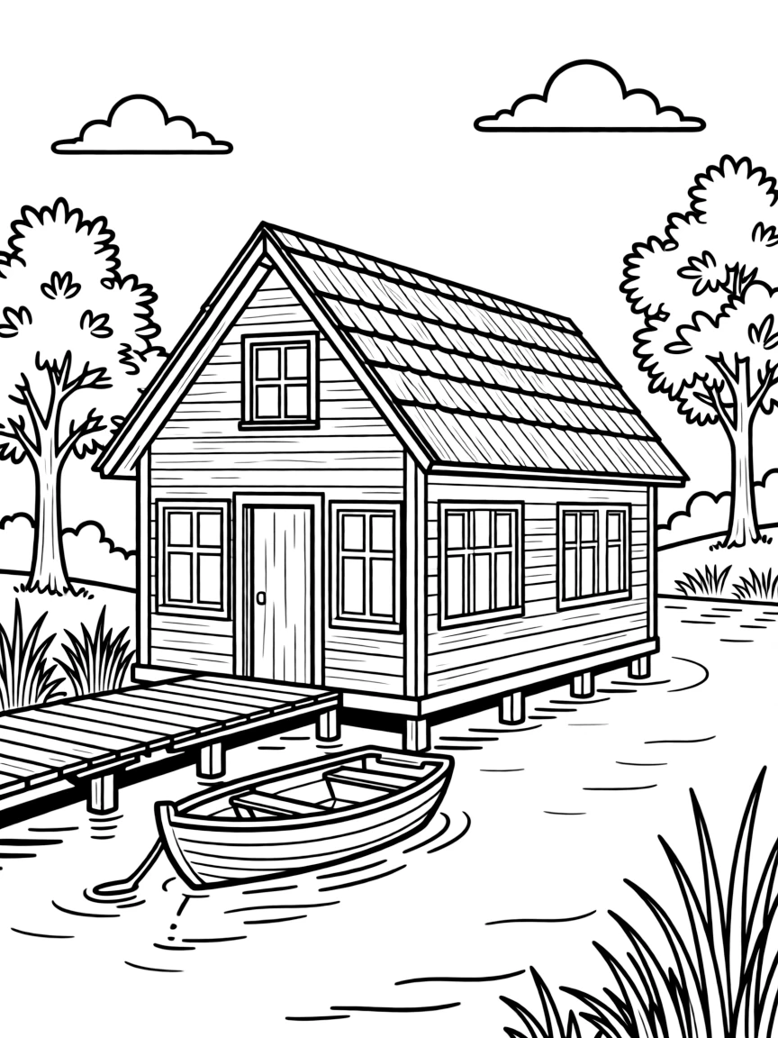 River boathouse with detailed architecture