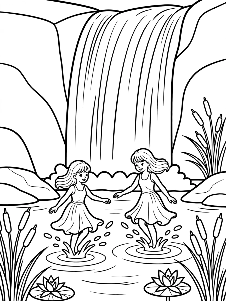 Water sprites playing in river falls