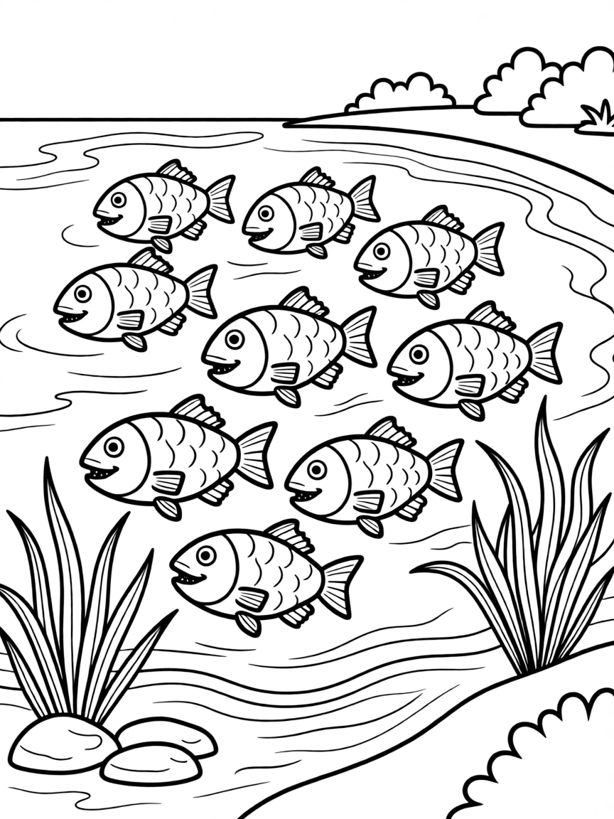 Piranha school in Amazon river waters
