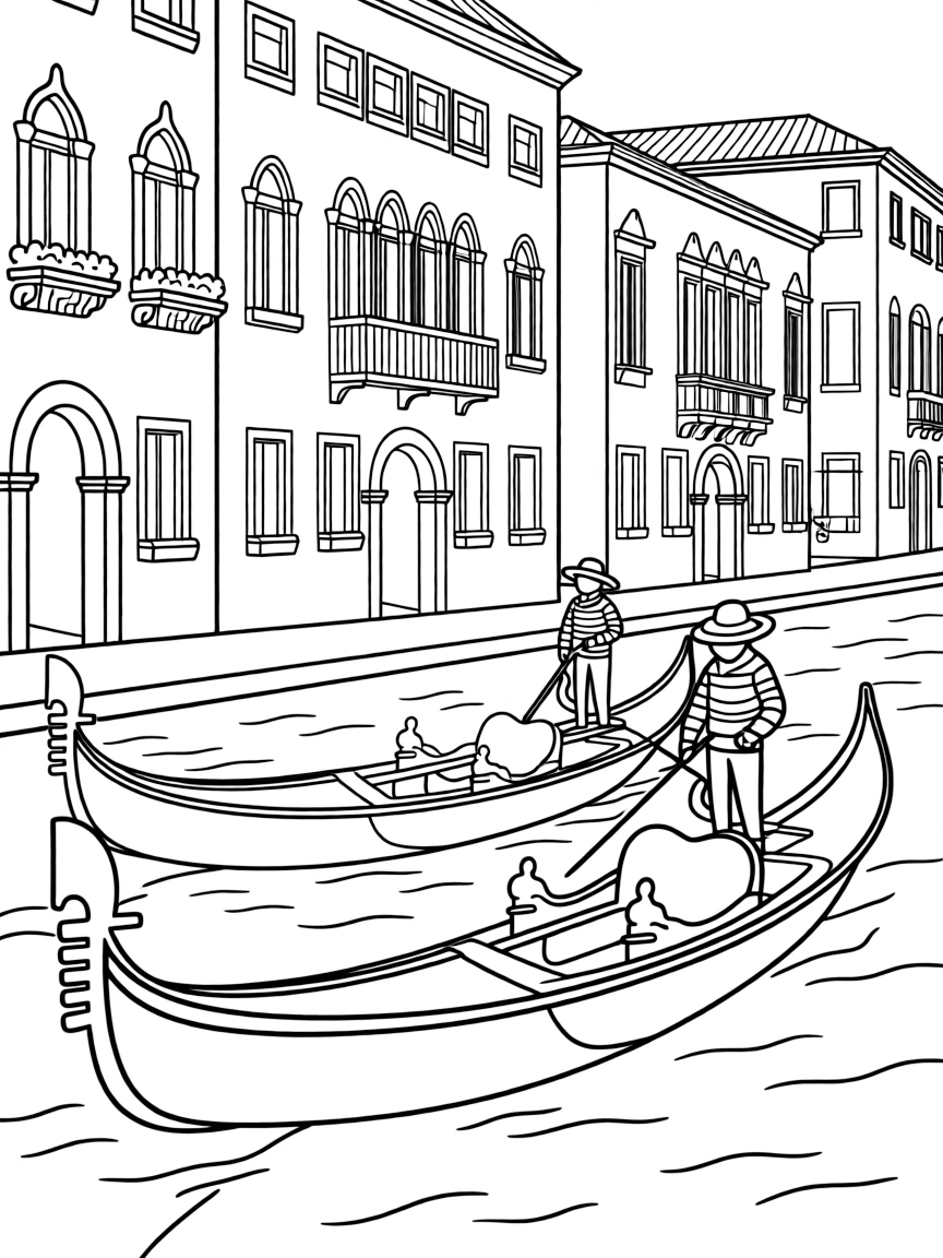 Gondolas on Venetian canal with ornate buildings