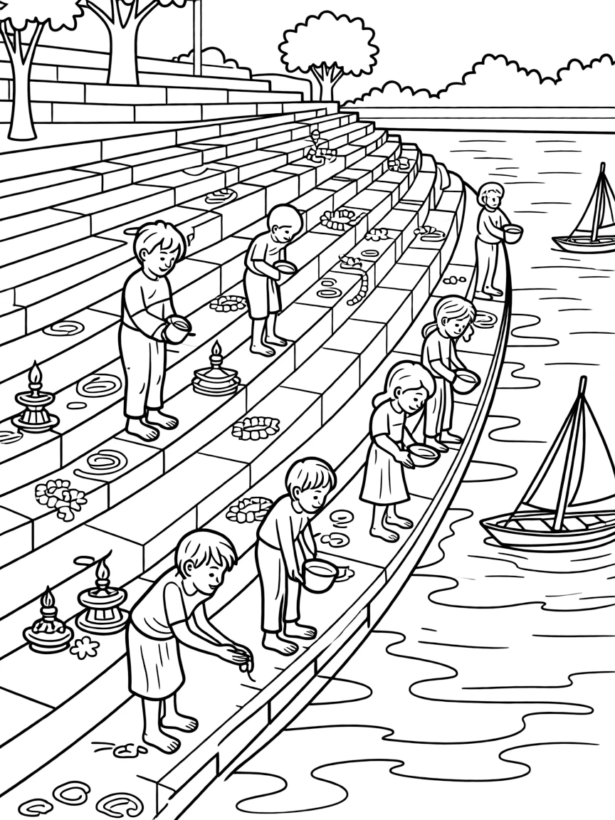 River bathing ghats with ceremonial activities