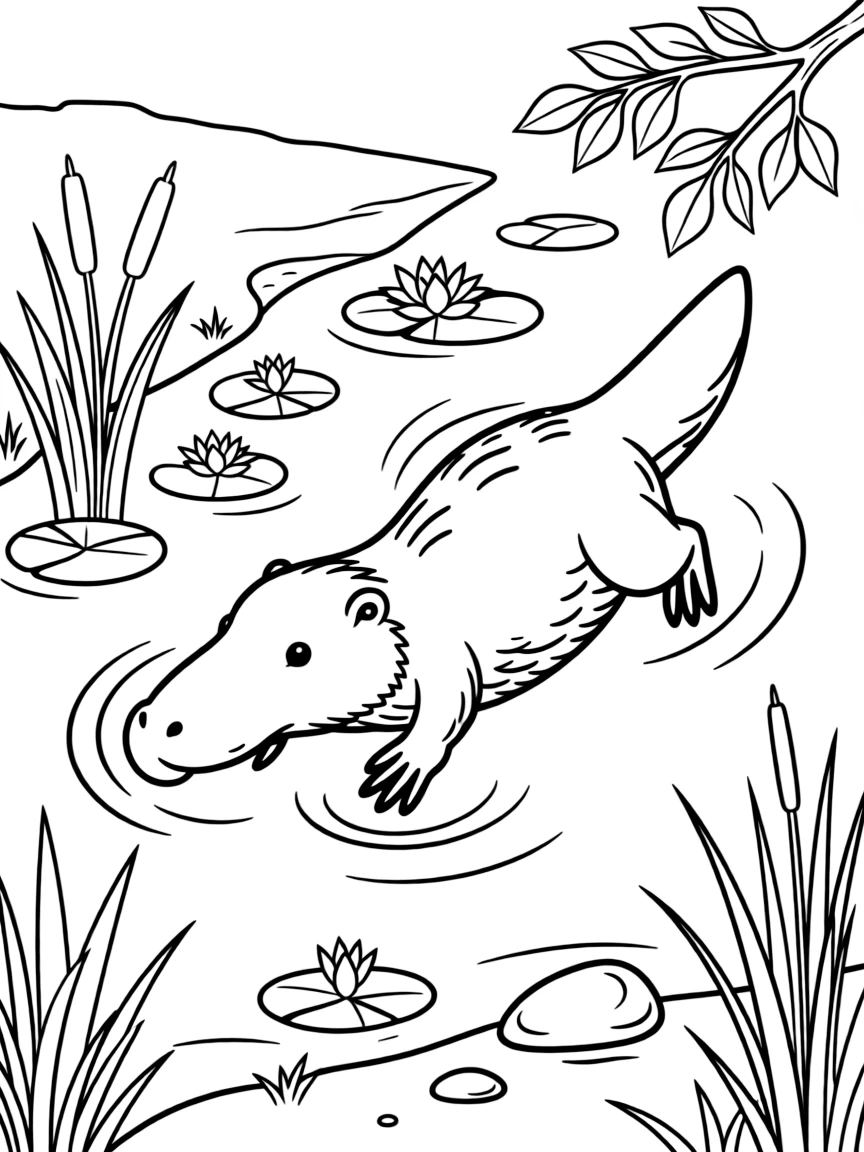 Platypus diving in Australian river