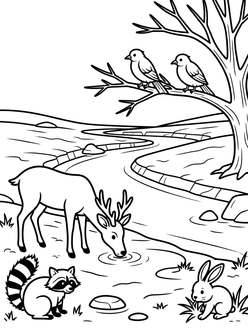 Wildlife gathered at river during drought