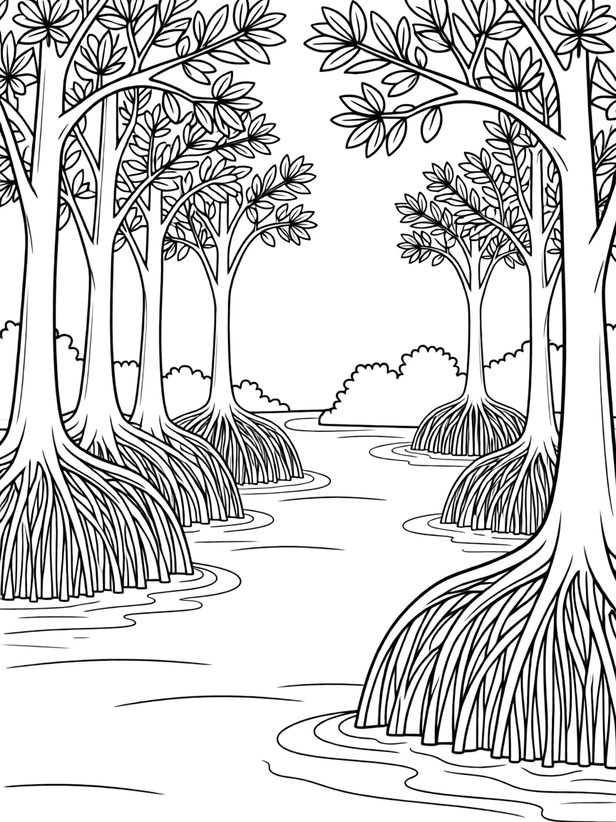 River mangroves with intricate root systems