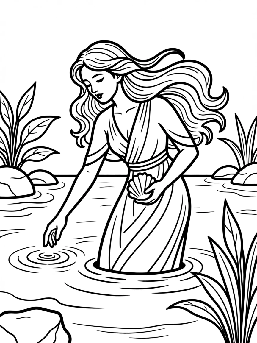 Ancient river goddess emerging from waters