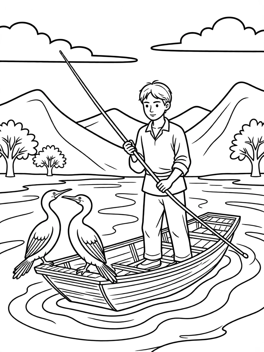 Traditional cormorant fishing on Asian river
