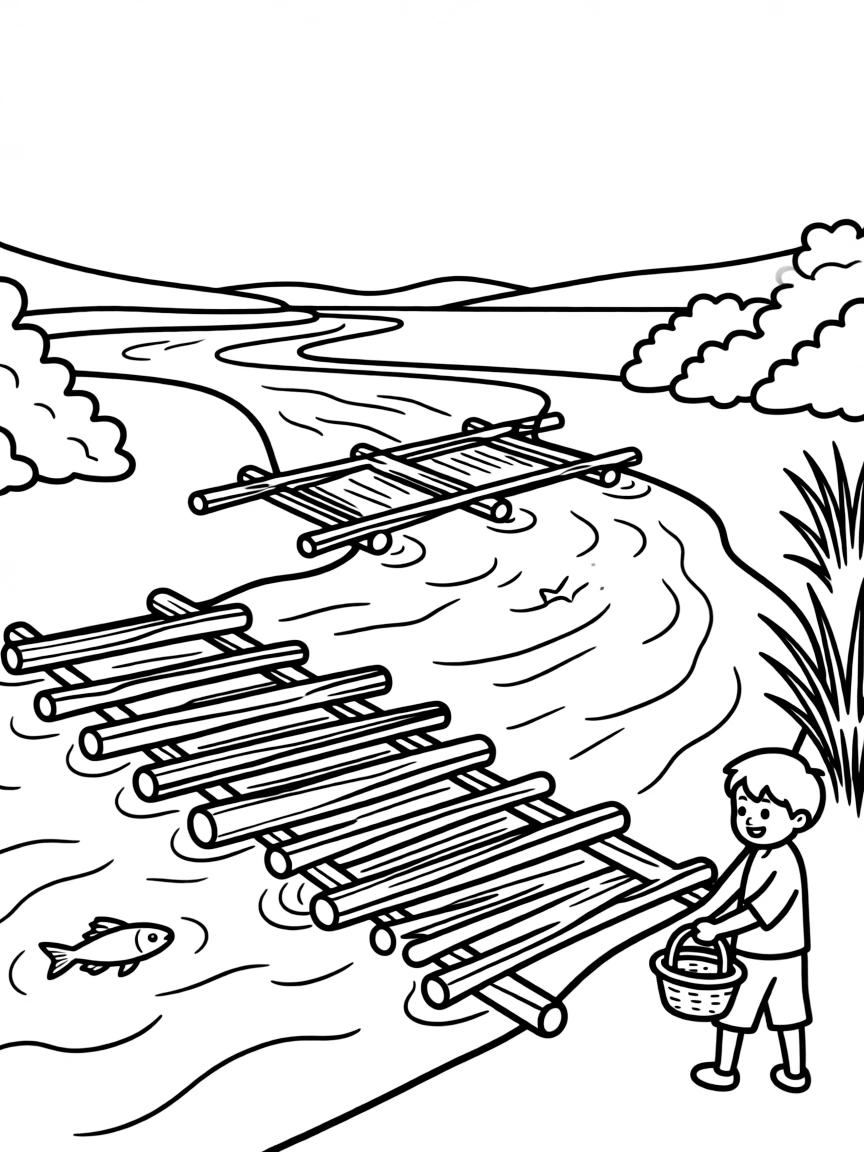 Fishing weirs on traditional river