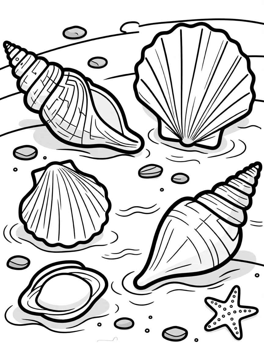 Detailed seashell collection arranged on beach