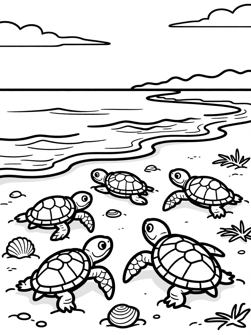 Turtle hatchlings making their way to the sea