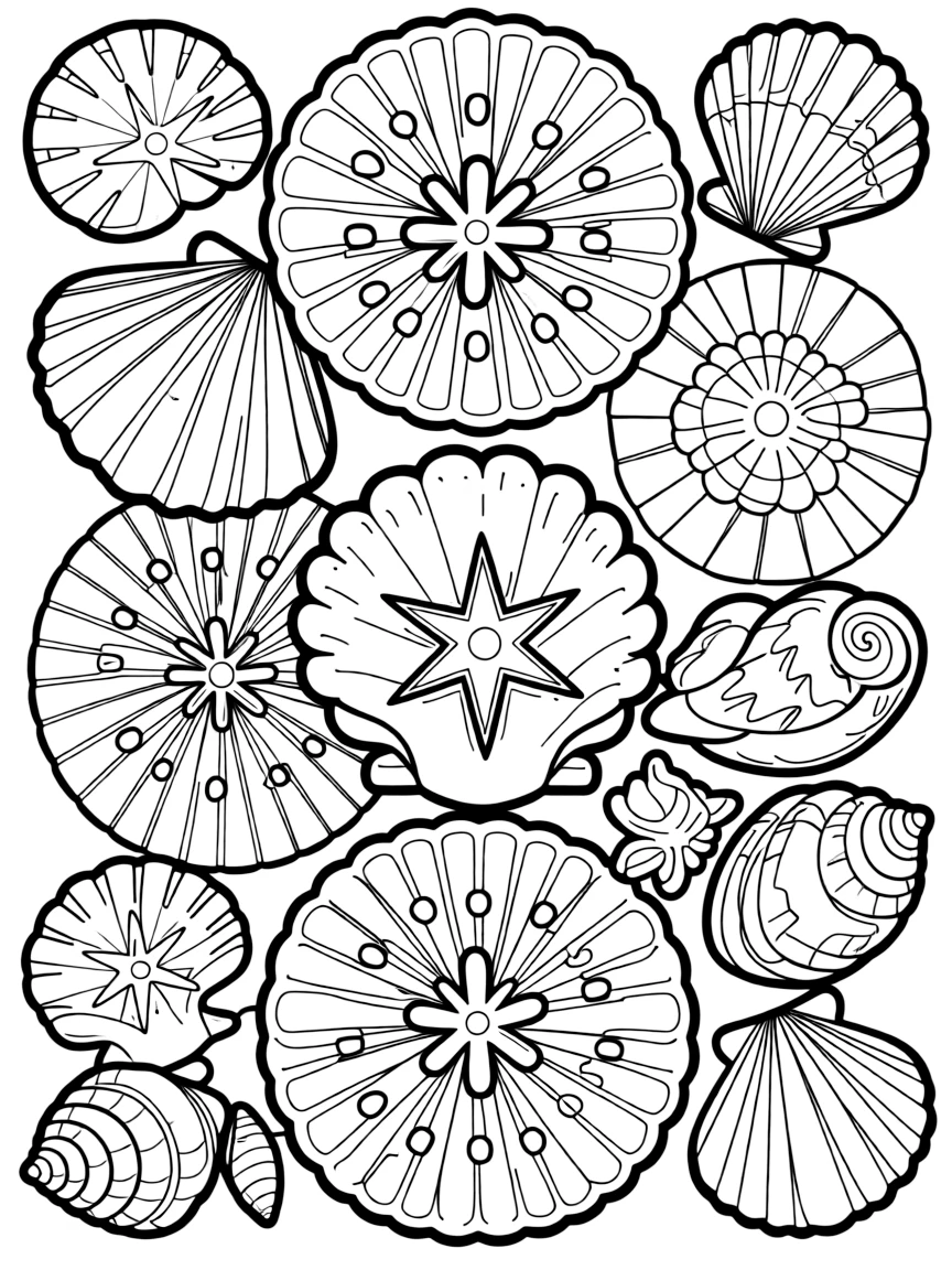 Detailed sand dollar and seashell mosaic