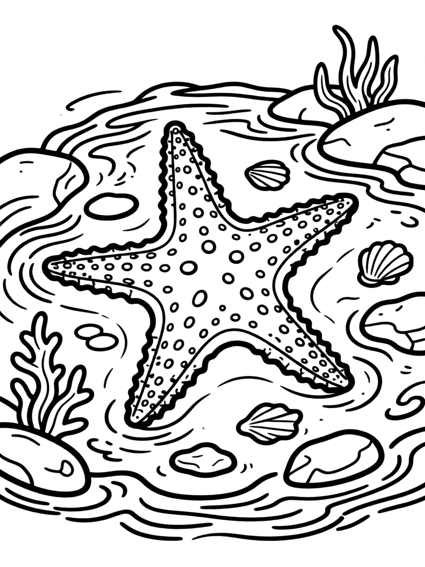 Starfish in tidepool with detailed texture