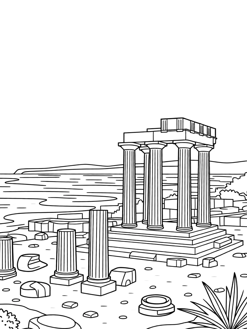 Ancient Greek temple ruins on Mediterranean coast