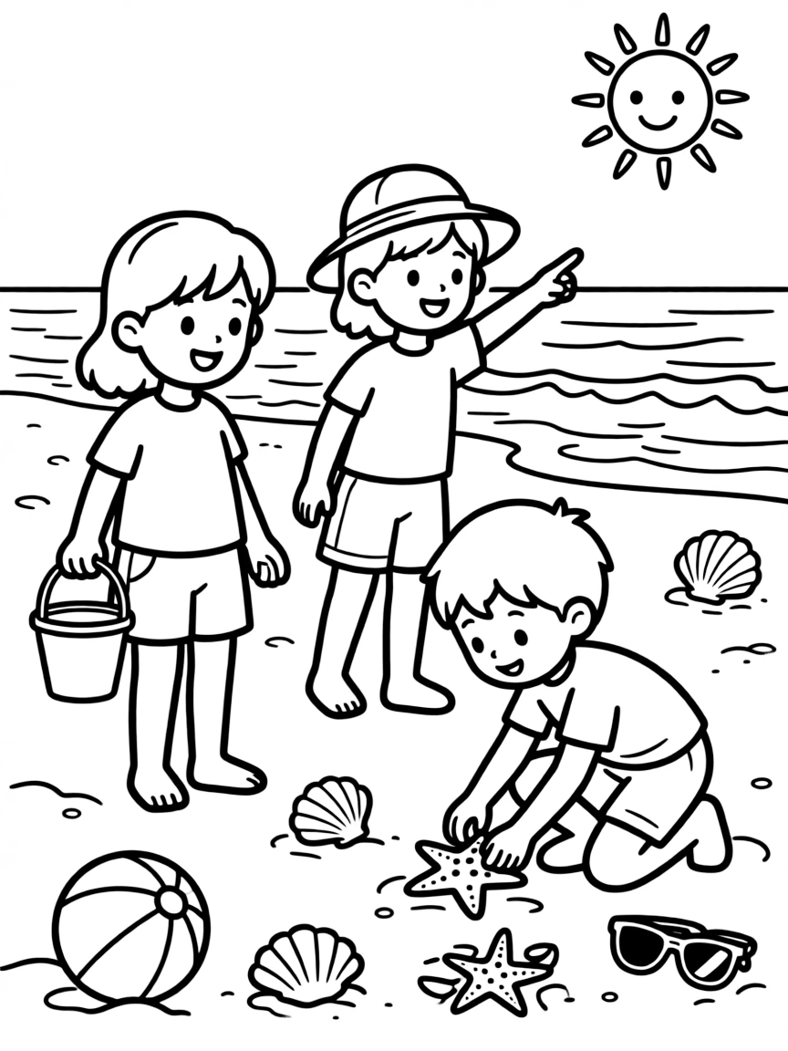 Children playing beach scavenger hunt