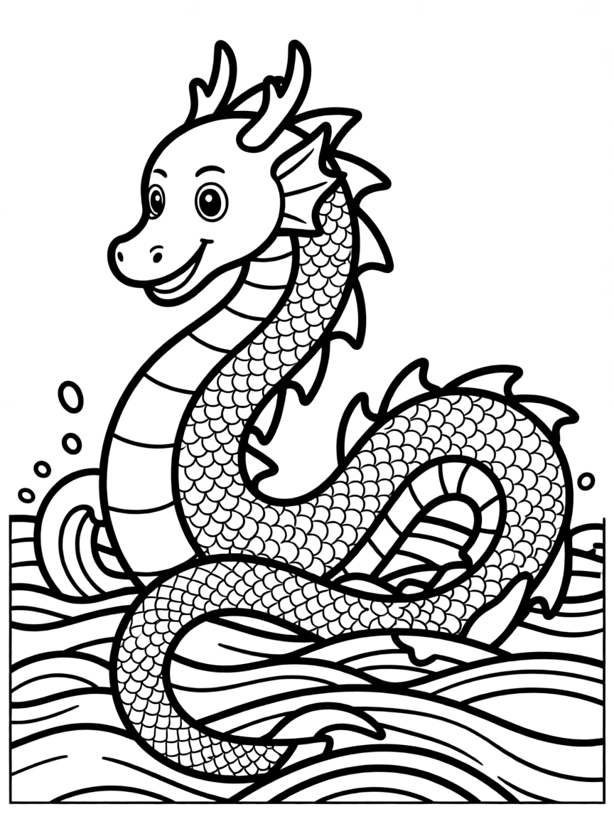 A water dragon creating waves with its serpentine body