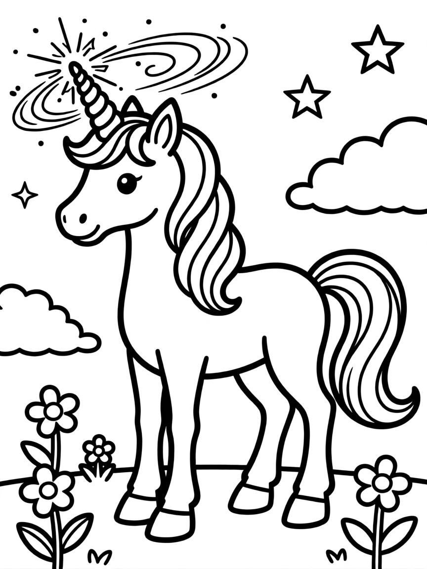 A unicorn whose horn glows with magical energy