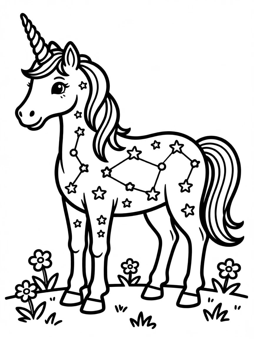 A unicorn with constellation patterns embedded in its coat