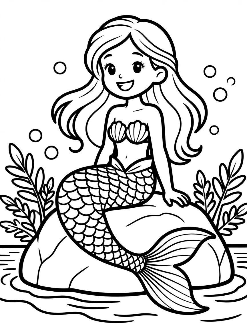 A mermaid whose tail transitions through all colors of the rainbow