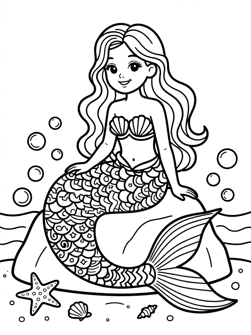 A mermaid whose scales each have a unique pattern