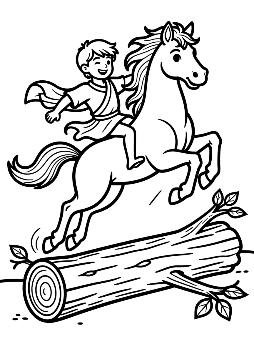 A centaur jumping over a fallen tree in a dramatic pose