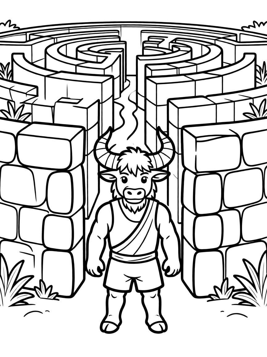 A minotaur standing at the entrance of a labyrinth