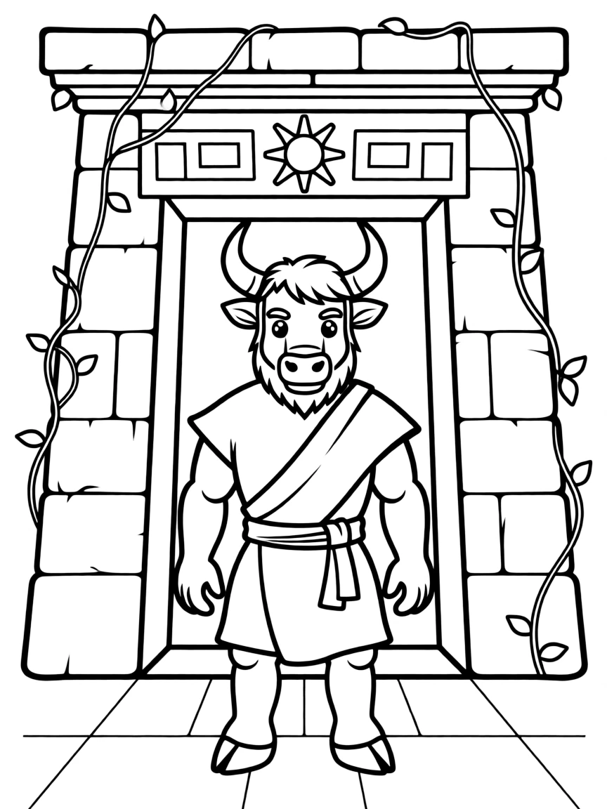 A minotaur guardian of an ancient temple doorway