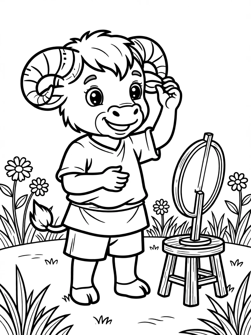 A young minotaur learning to use its developing horns