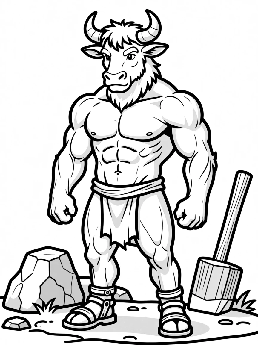 A minotaur with muscles clearly defined under its fur