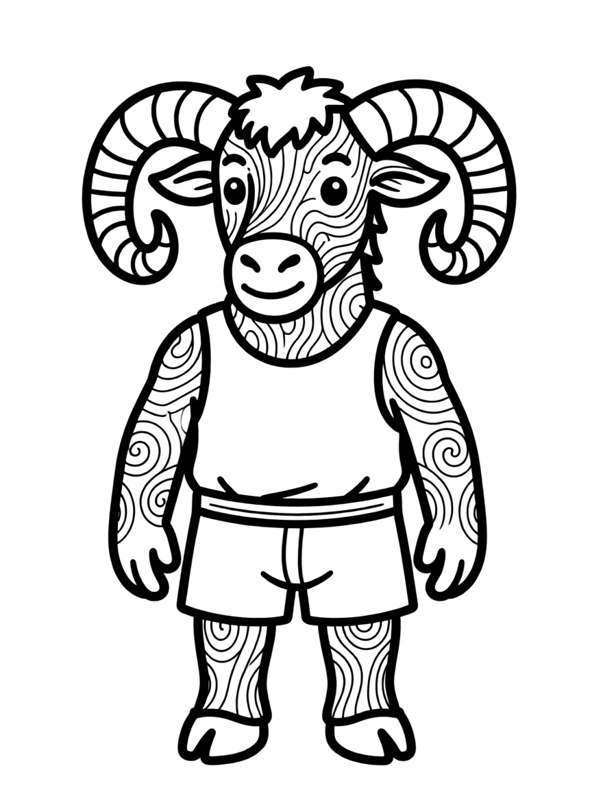 A minotaur whose fur has swirling patterns like wood grain