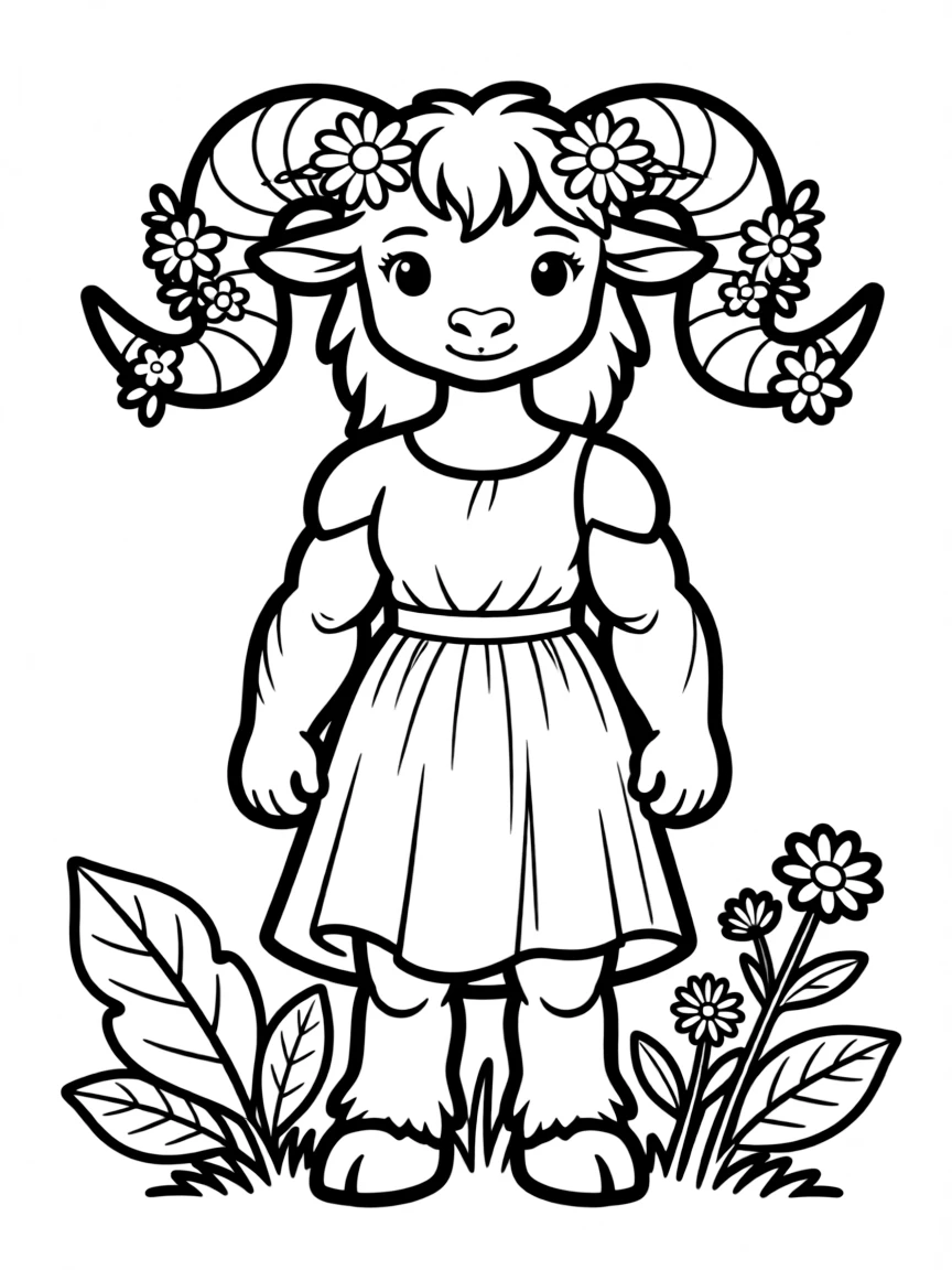 A female minotaur with flowers woven between her horns