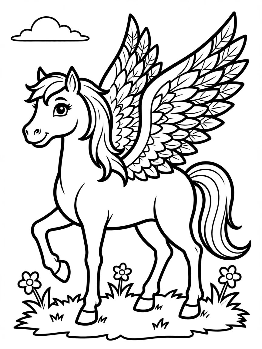 A pegasus with feathers that look like flower petals