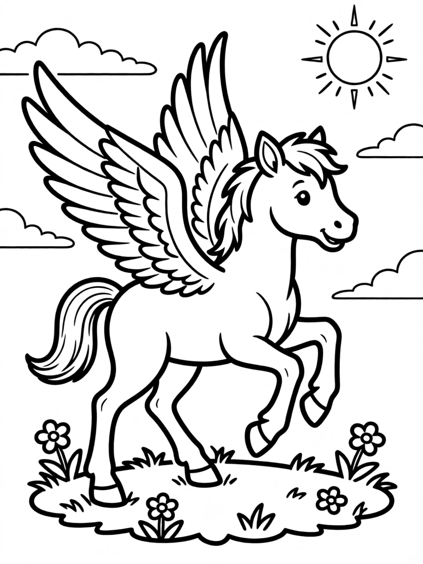 A pegasus foal learning to use its wings for the first time