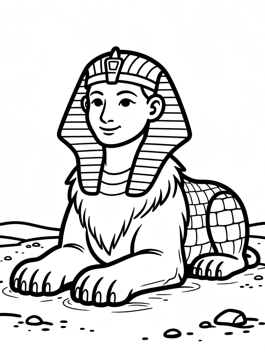 A sphinx whose body is partially transformed back to stone