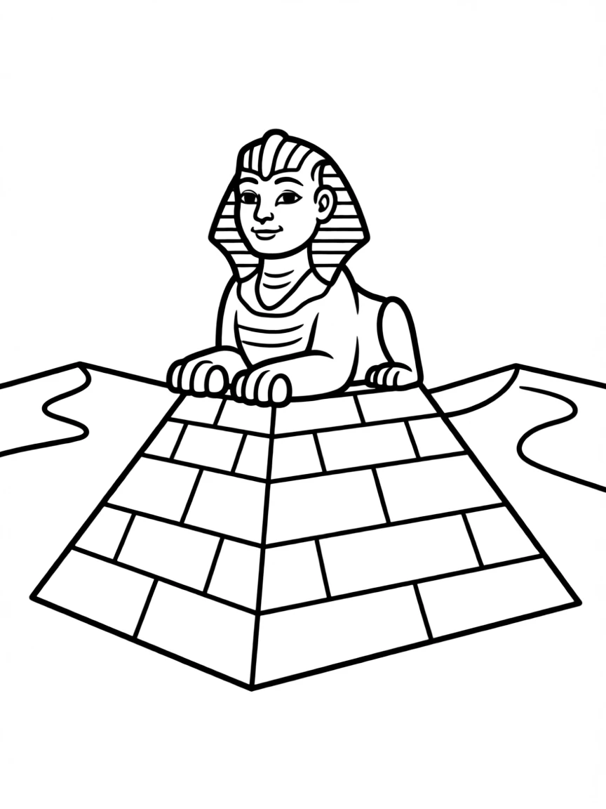 A sphinx sitting atop a pyramid surveying the desert