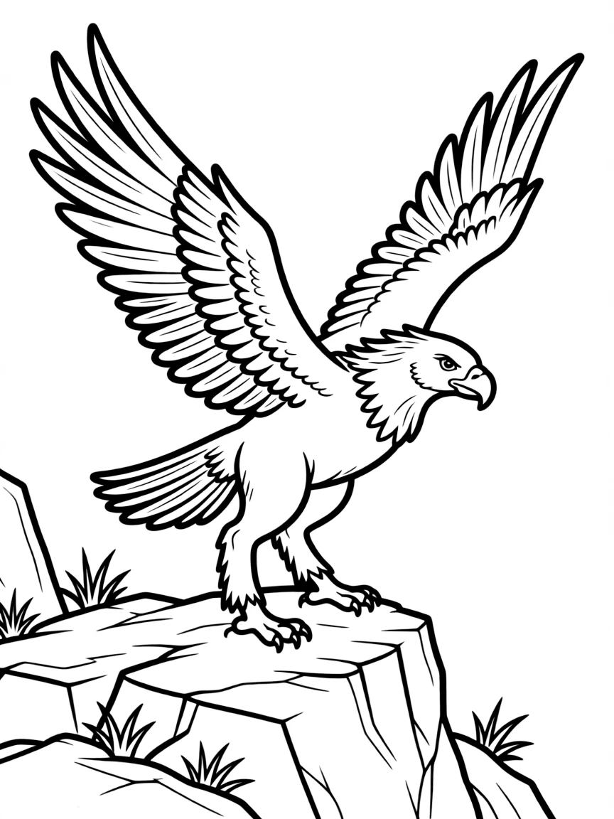 A hippogriff taking flight from a rocky outcropping