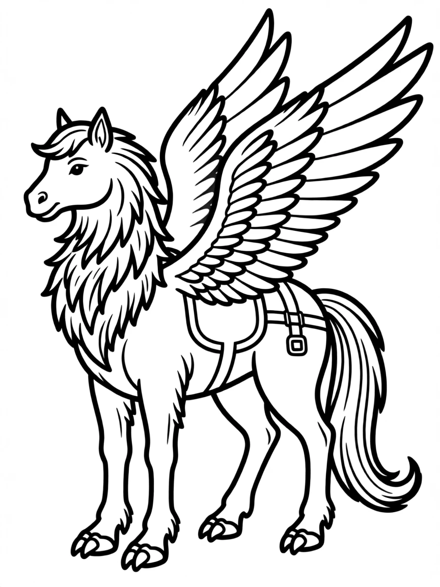 A hippogriff with detailed feather-to-fur transition on its body