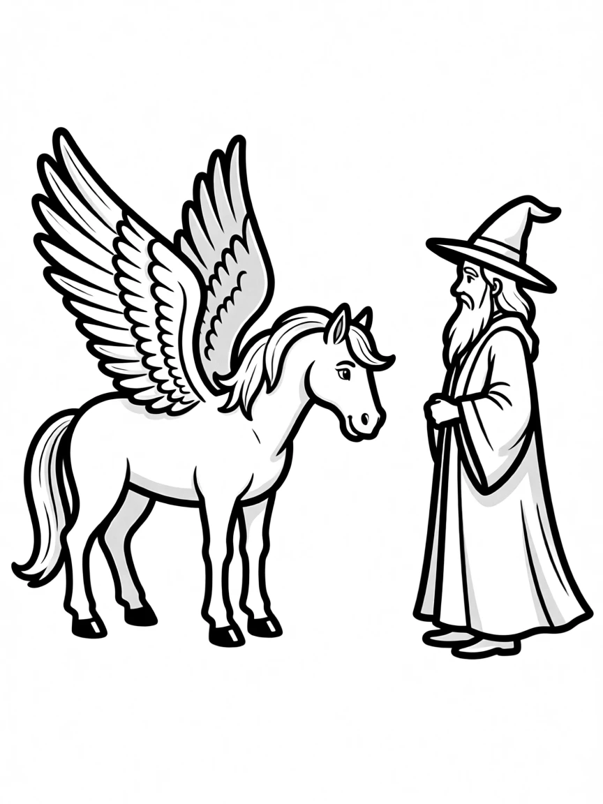 A hippogriff bowing formally before a wizard
