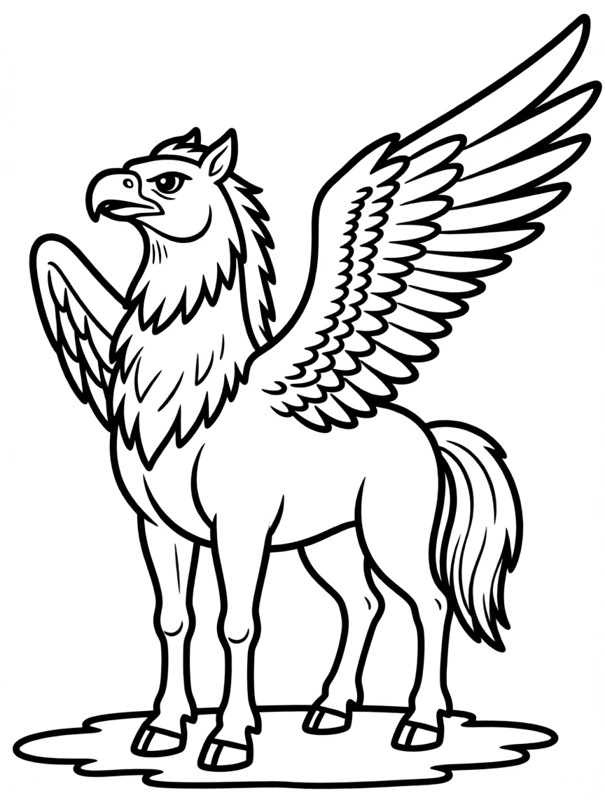 A hippogriff with head raised proudly, showing its eagle profile
