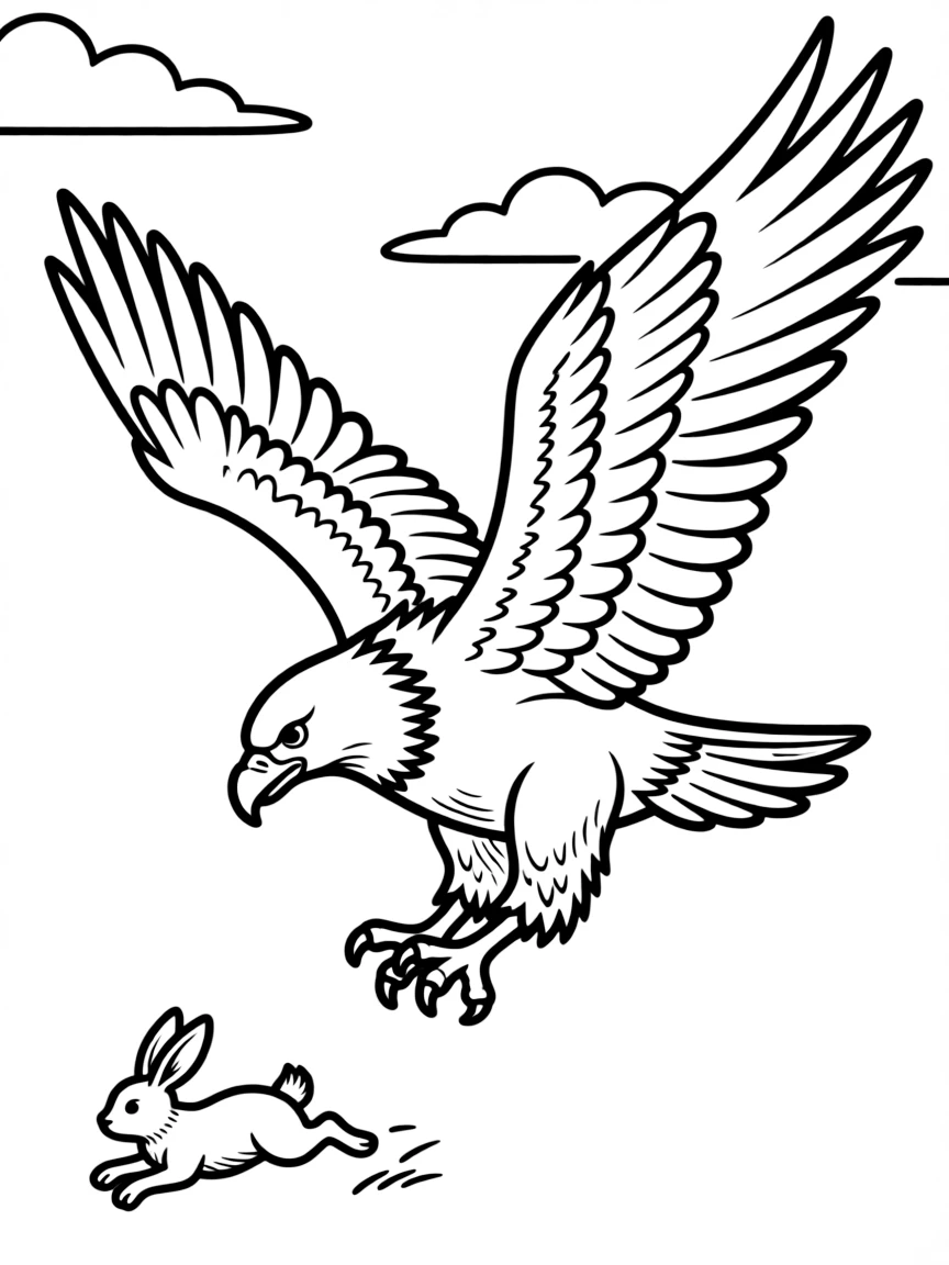 A hippogriff hunting, diving toward prey from the sky
