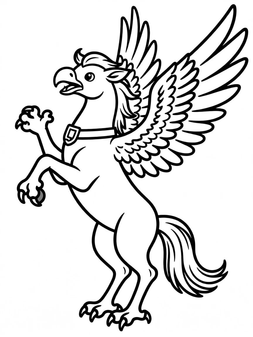 A hippogriff rearing up with eagle talons extended