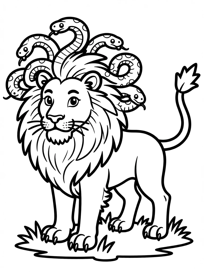 A manticore with a mane that transforms into serpents