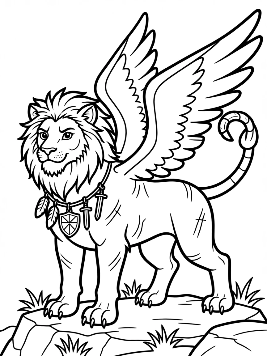 A manticore with battle scars and trophies of past victories