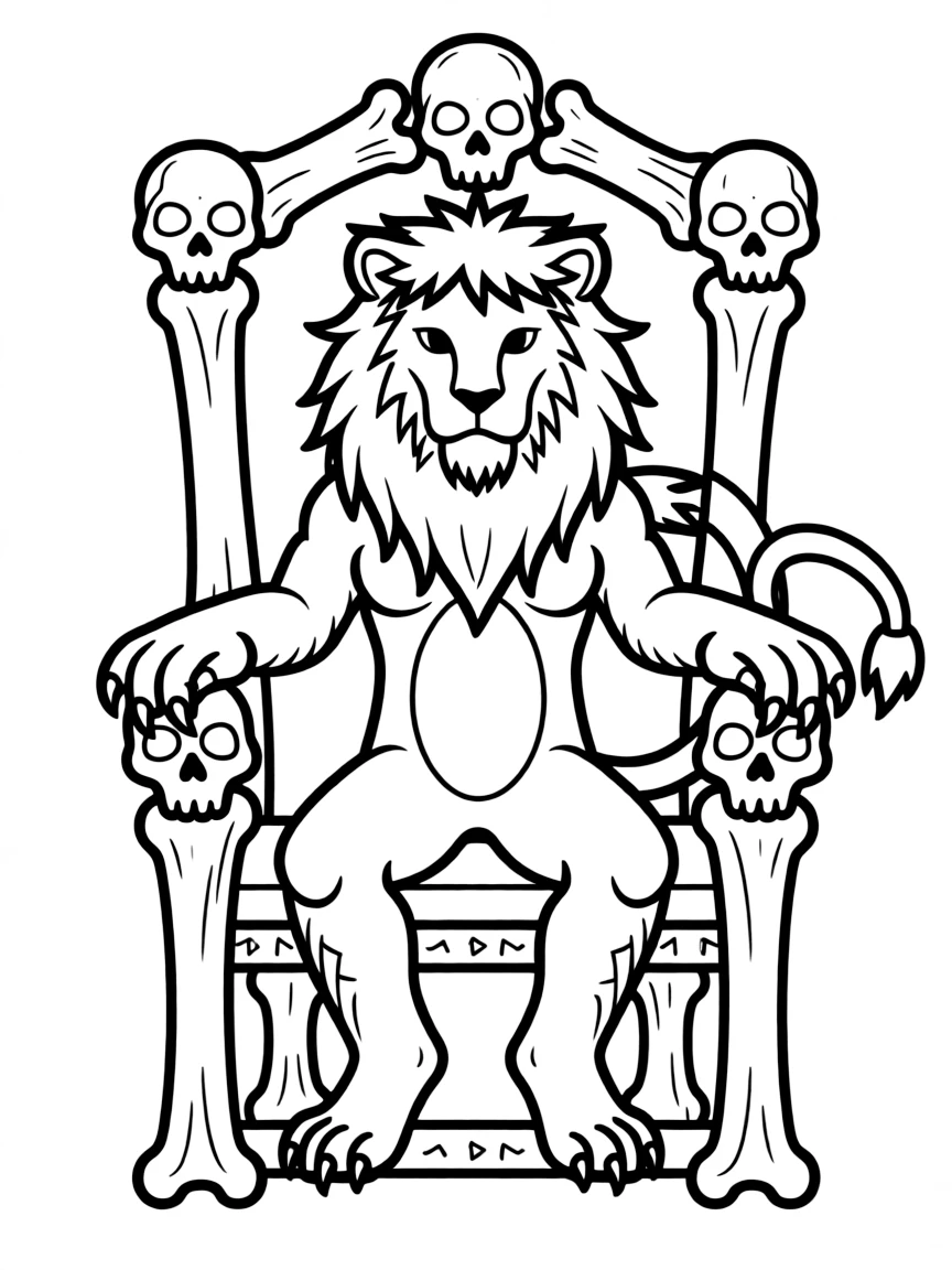 A manticore with an elaborate throne made of bones