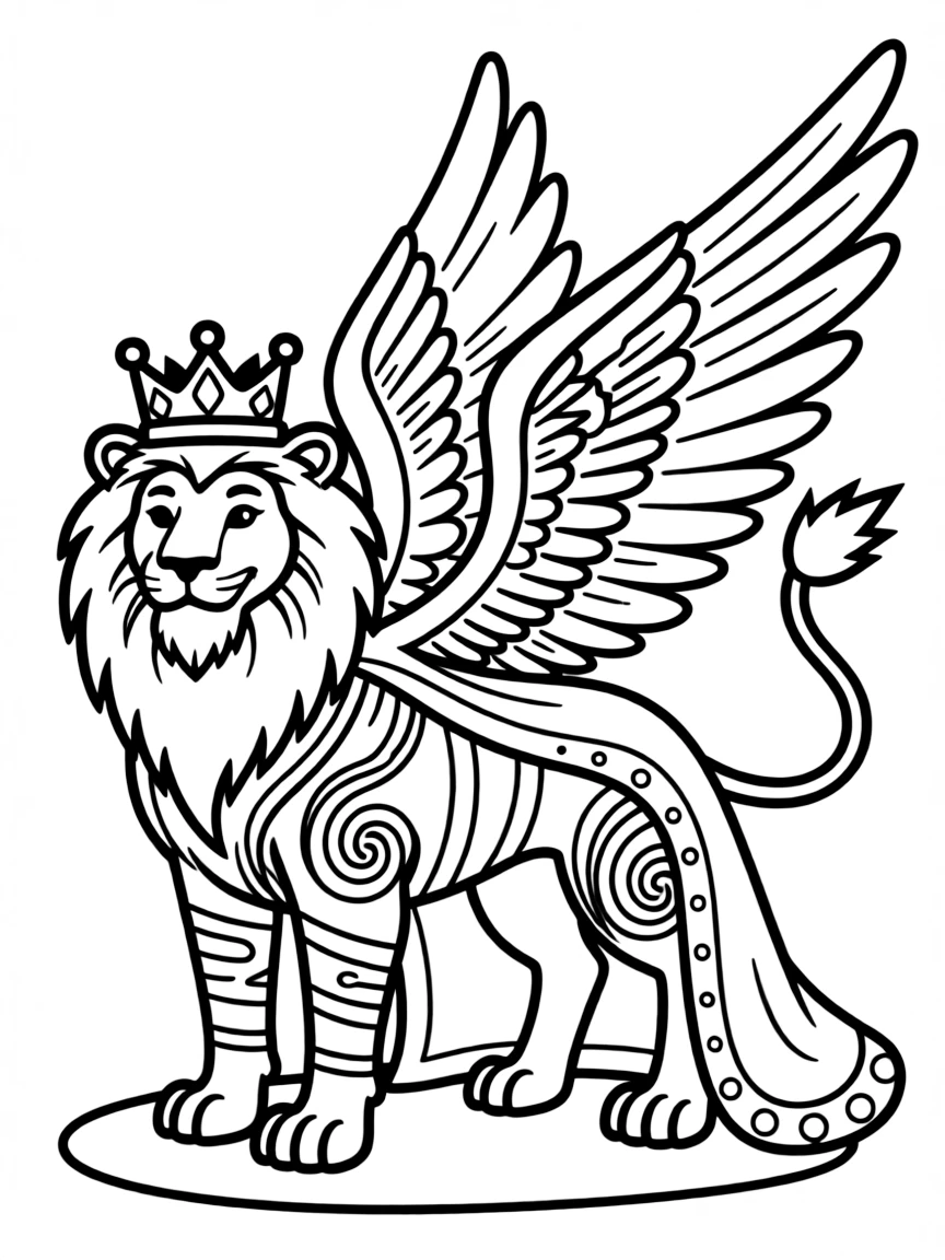 A manticore king with crown and royal markings
